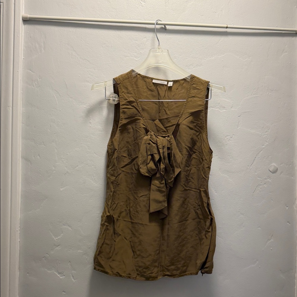 Halogen Tan Sleeveless Blouse with Bow Detail